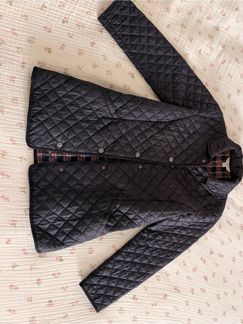 Barbour Navy Quilted Jacket with Tartan Lining
